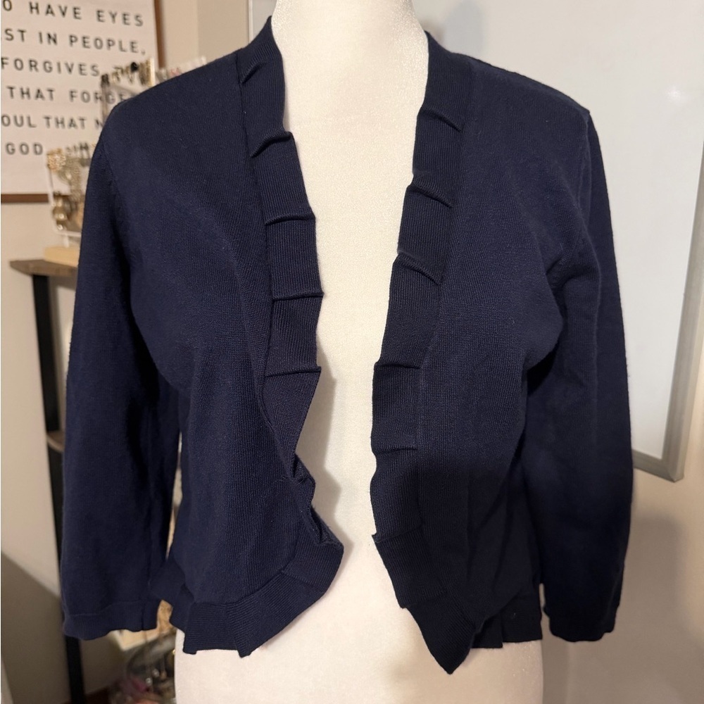 89th & Madison Navy Ruffle Cardigan